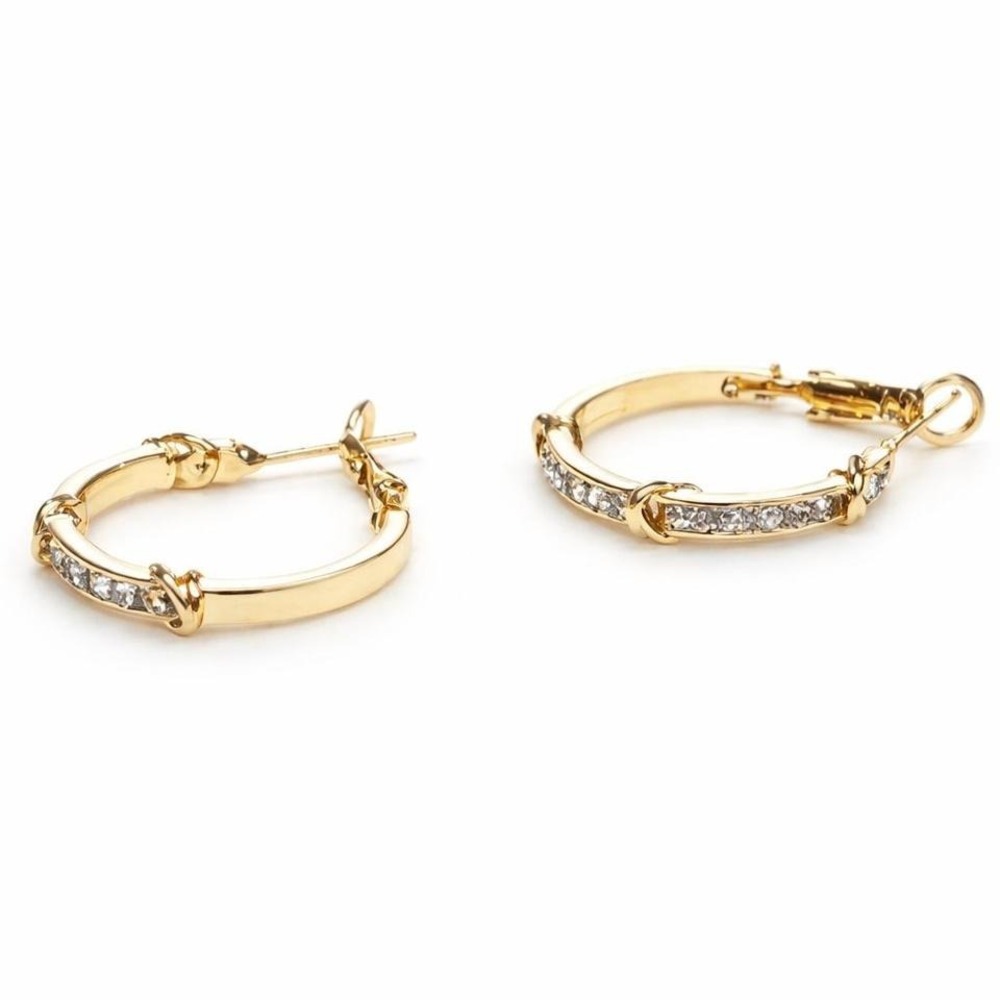 Free People Gold & White Enamel Pavé CZ Hoop Earrings